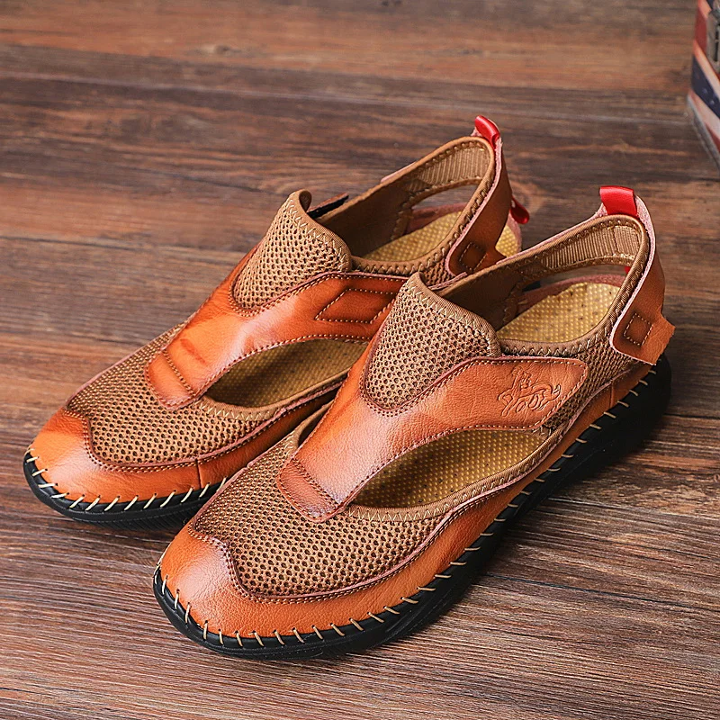 Big Size 38-48 Fashion Summer Luxus Handmade Breathable Boy Sandals Genuine Leather Tênis Masculino Men\'s Shoes Free Shipping