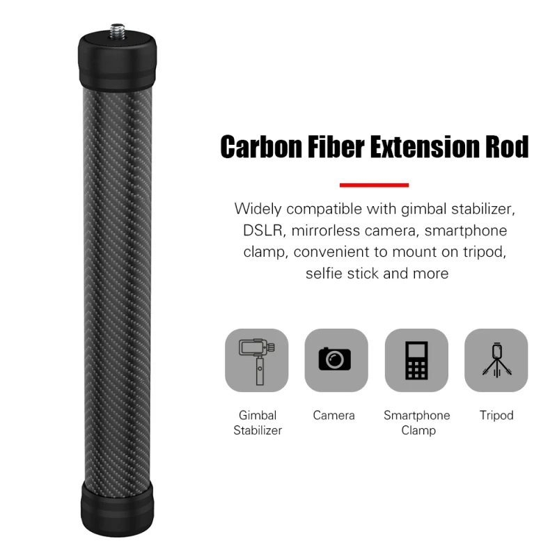 Universal Cabron Fiber Extension Rod 12cm with Universal 1/4 Screw for Camera Gimbal Stabilizer Phone Clamp Holder Extension Rod