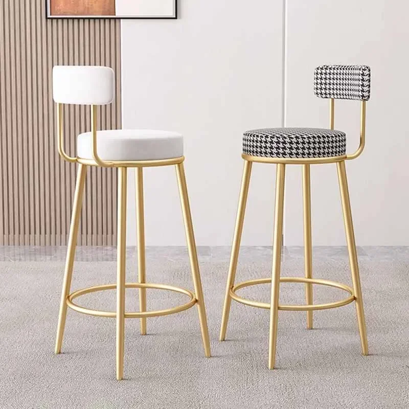 

Luxury Gold Bar Chairs Modern Coffee Shop Camping Metalic Bar High Chair Iron Nordic Velvet Taburete Alto Home Decoration