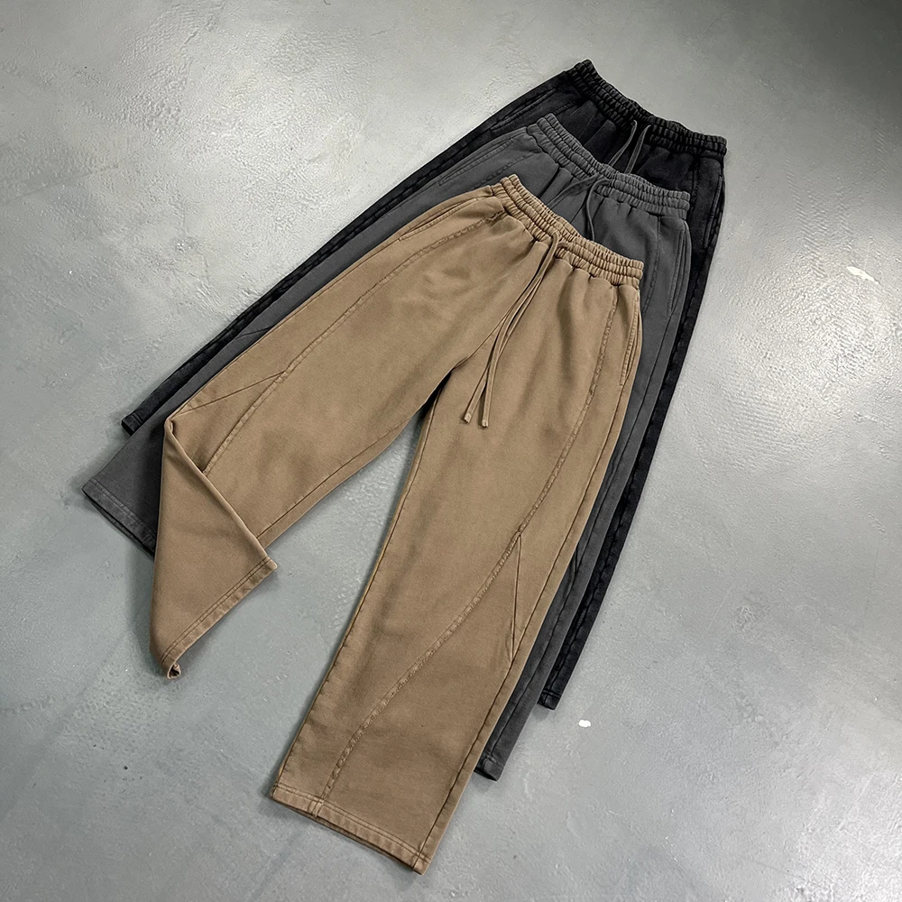 2025 High Street Scattered Edge Personalized Splicing Wide Leg Sweat Pants Men Baggy Vintage Washed Joggers Athletic Drawstring