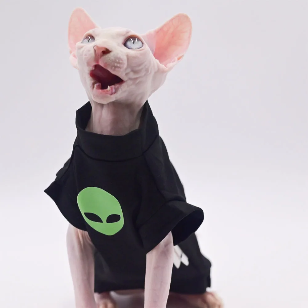 Sphynx Cat Clothes Cotton Hairless Cat Vest Baby fashion black Alien Soft Summer Sleeveless Thin Cat Clothes for Devon Cornish