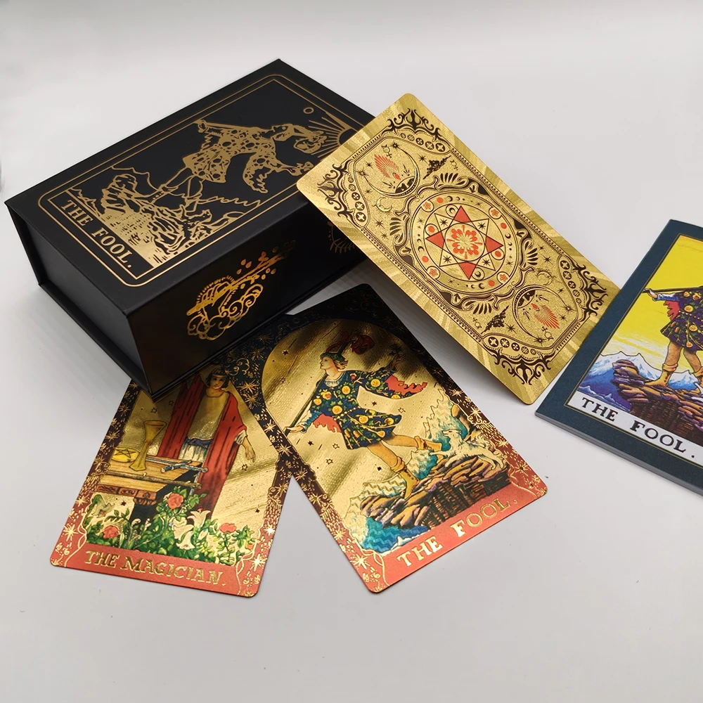 Klassische Waite Tarot Sammler Goldfolie Watro Tarot Plastikkarten Neue Rose Pink Oracle Divinationskarten Wasserdichtes Kartendeck – Detail 9