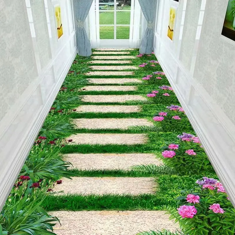 3D Corridor Green Garden Path Long Carpet Living Room Decoration Home Aisle Non-Slip Floor Mats Modern Luxury Entryway Decor Rug