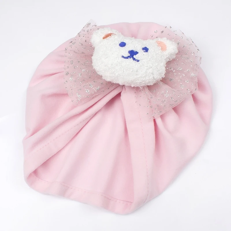 Fashionable Infant Turban Hat Lovely Bear Baby Fetal Caps Knotted Indian Hat with Bowknot Detail, Trend Bonnet Headwrap