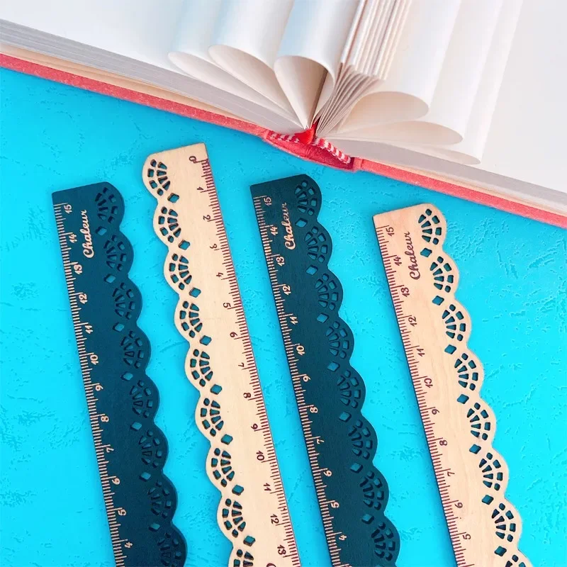 1pcs/lot Wooden Lace Ruler Two Colors Optional Journal Office Measuring Ruler Cute School Supplies