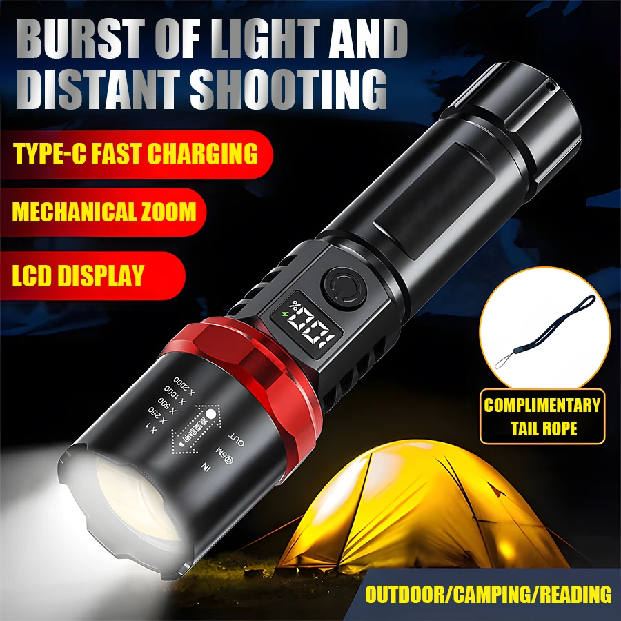 

100000 Lumens Super Bright Long Range LED Flashlight Tactical Flashlight Outdoor Waterproof Flashlight Camping Lantern Torch