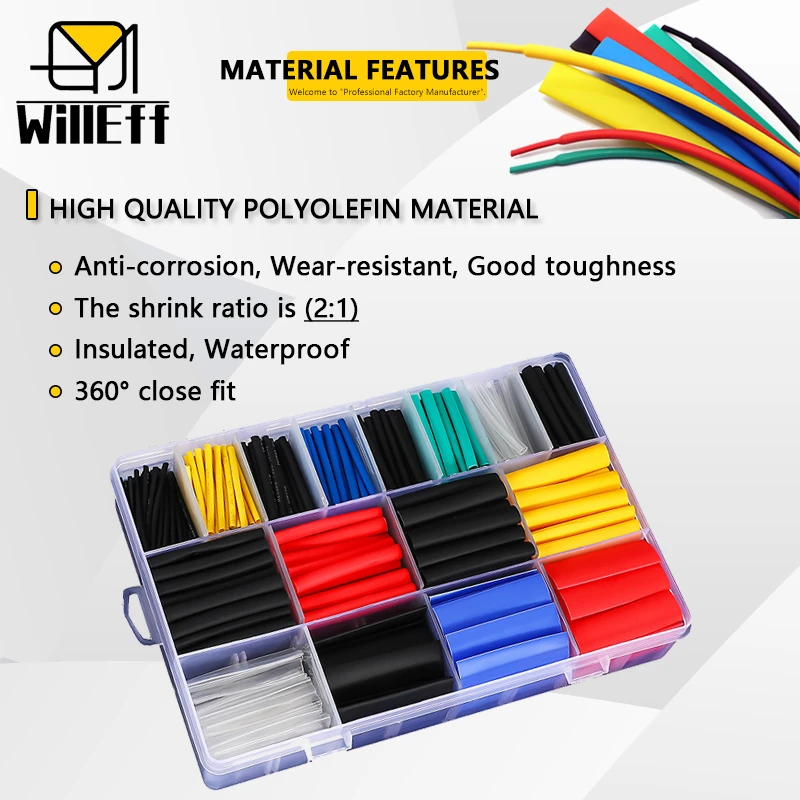 580/pcs Boxed Datakabel Cover Kabel Mouw Krimpkous Kit 2:1 Krimpbare Draad Protector Wrap Connect Cover bescherming