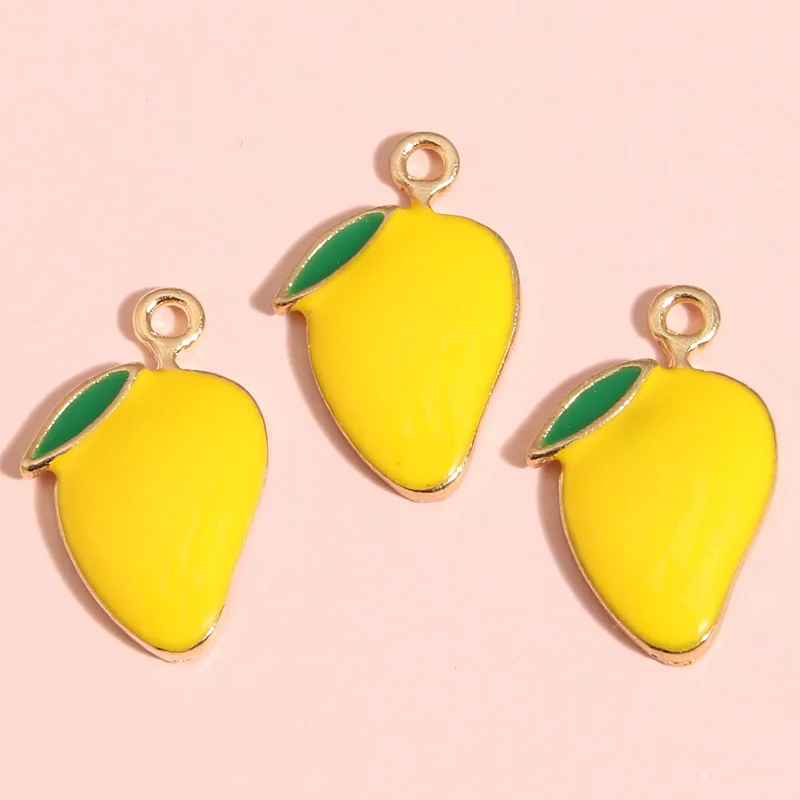 10pcs Gold Color 22x14mm Lovely Enamel Mango Charms Tropical fruit Pendant For DIY Handmade Earrings Jewelry Making Accessories