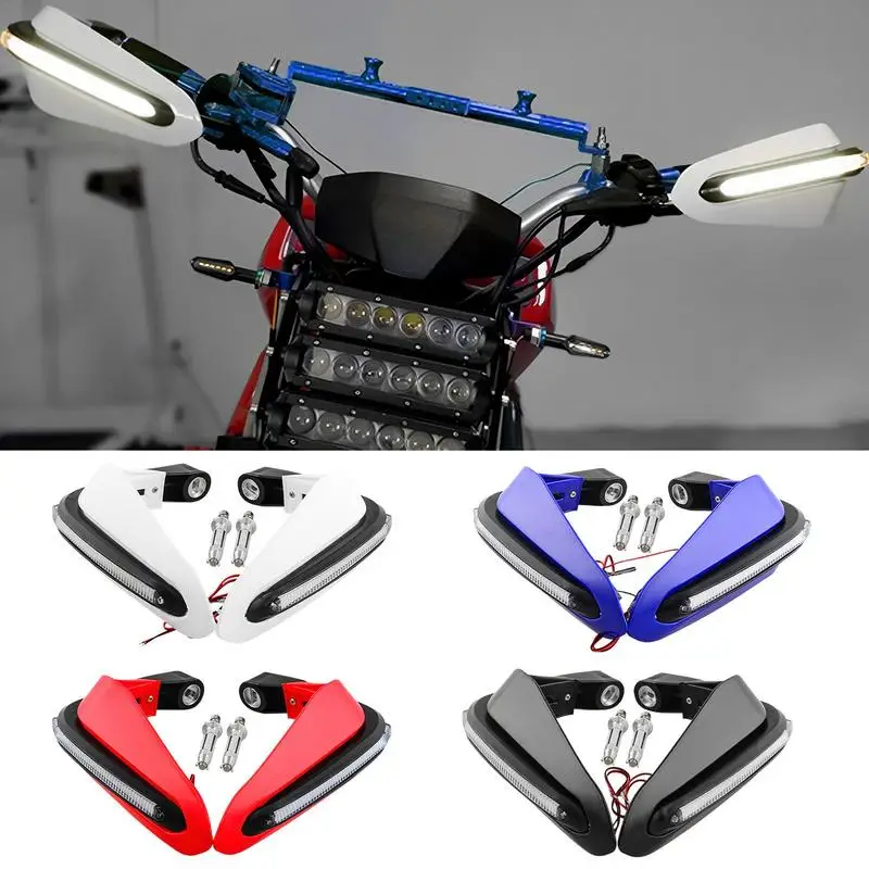 2pcs Motorcycle Windproof Hand Guards Motorcycle Handlebar Wind Protector With LED Light Shield Hand Protector Shield Falling