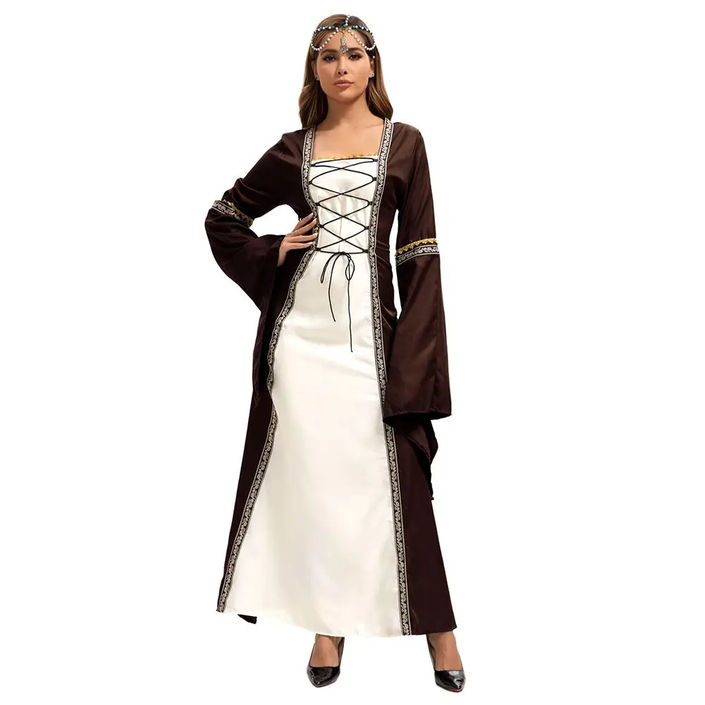 Gothic Halloween Long Dr mit ausgestellten Sves Damen Plus Size Mittelalterliche Hofrobe Kostüm Chinesische Produktion Winter 2025