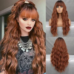 WERD Synthetic Long Wave Wig Brown Middle Part Black Ladies Synthetic High Temperature Suitable For Cosplay Wigs