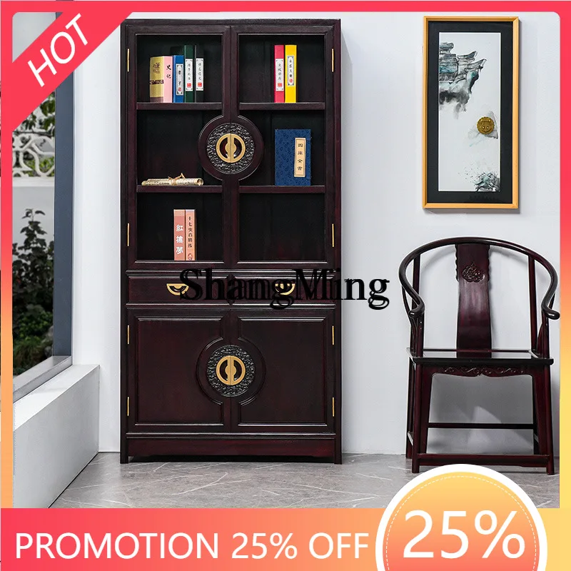 

SM Chinese Solid Wood Bookcase Wooden Office Storage Household Chinese Bookcase with Glass Door Display Cabinet