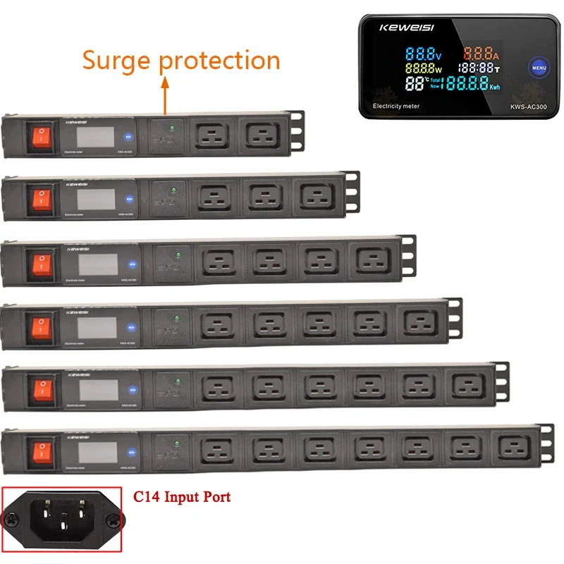 

Network cabinet rack power panel, with surge protection C14 input C19 socket LCD AC voltmeter, without extension cord