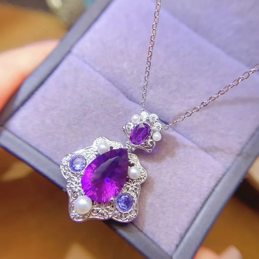 

KJJEAXCMY High End Women's Pendant Natural Amethyst S925 Silver with Electroplating Boasting High Clarity Full Brilliance