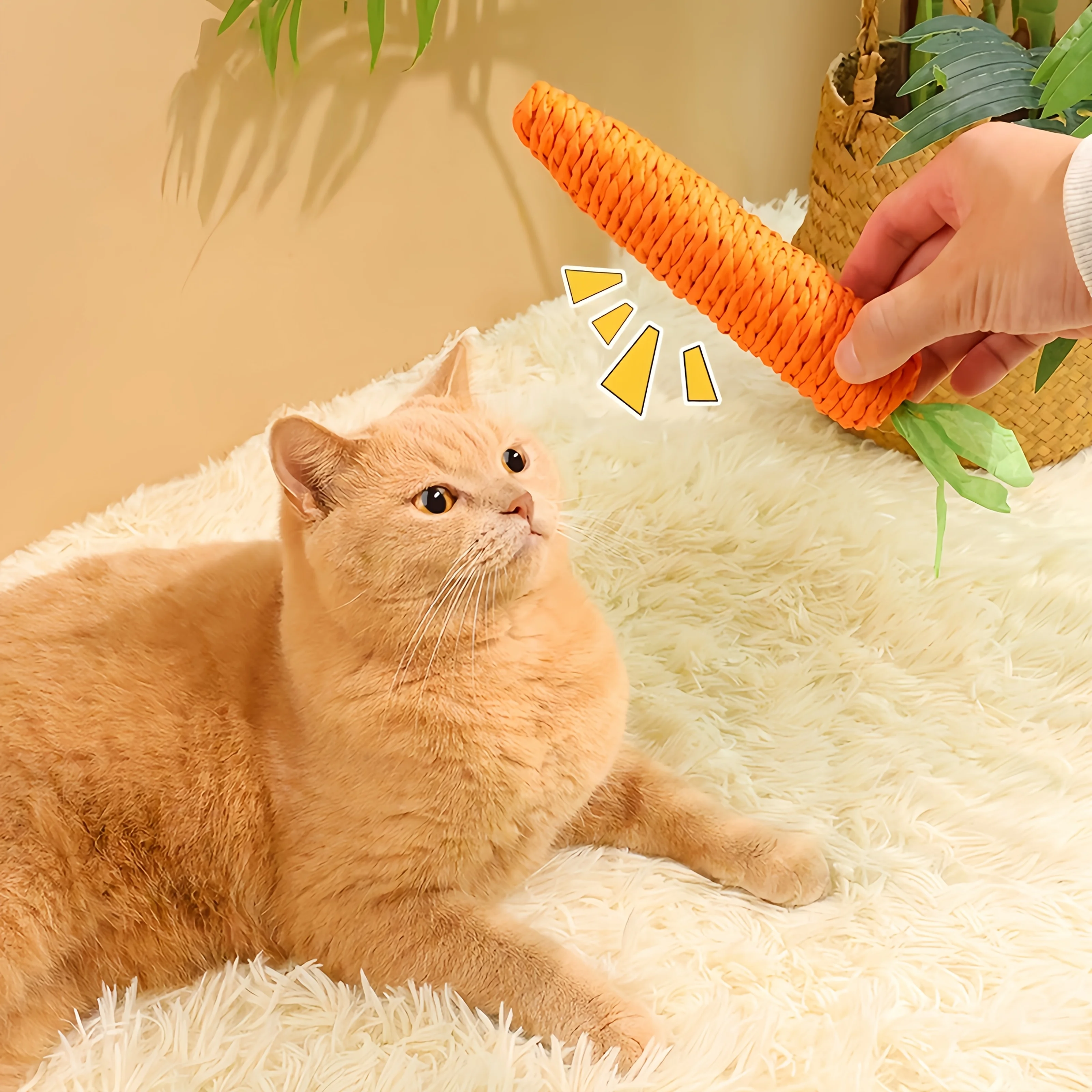 3 قطع لعبة قطط على شكل جزرة مع جرس من الداخل - مضغ وخدش تفاعلي للقطط، حبل ورقي متين وحبل للخدش