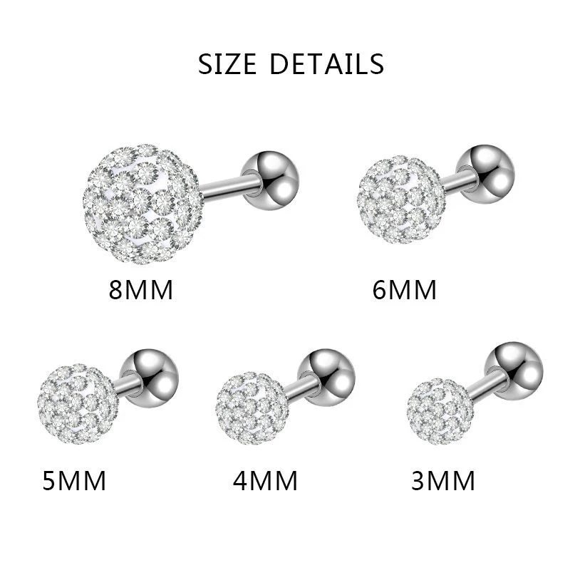 Brincos De Bola De Cristal Para Lobe, Orelha Tragus Cartilagem Piercings, Brinco De Bola, Conch Ear Stud, Piercings Cartilagem Hélice, 1Pc