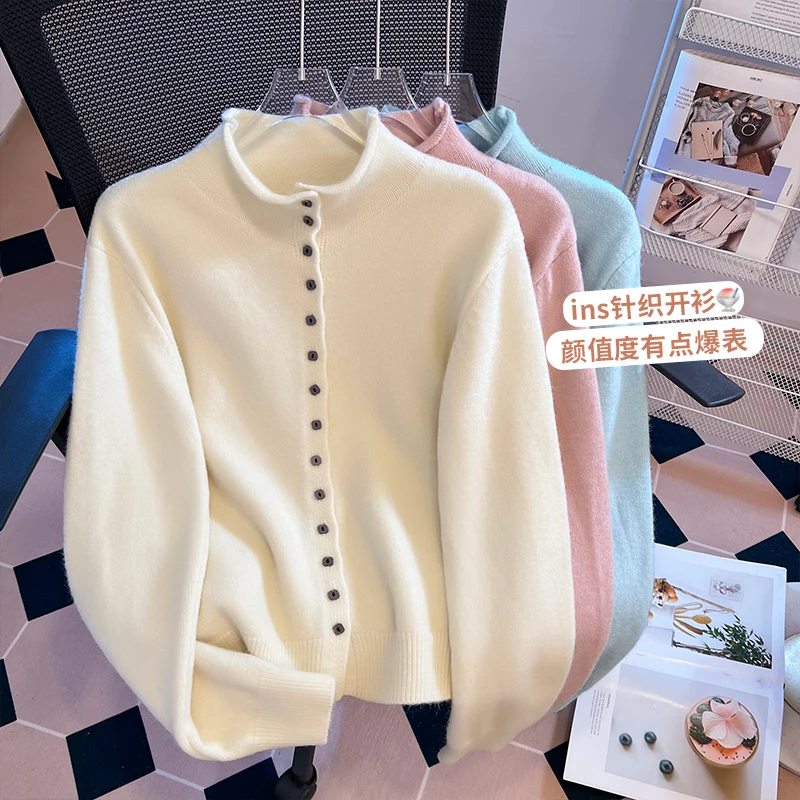 

Real shot gentle wind turtleneck soft waxy sweater jacket women's 2025 autumn and winter new Korean ins knitted cardigan top