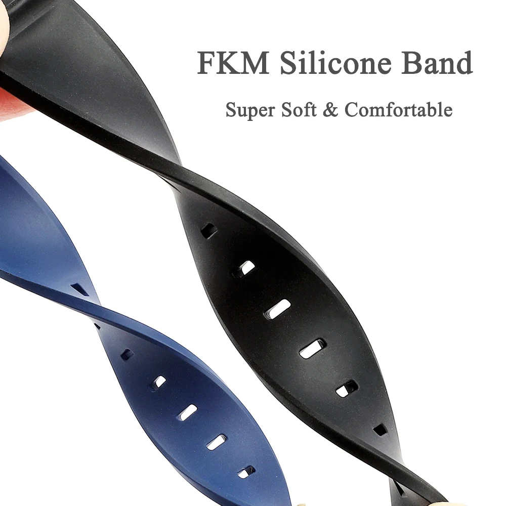 FKM Rubber watchband 20mm Stainless Steel Buckle Men Women Diving Bracelets Sport Waterproof FKM Watch Band Bracelet