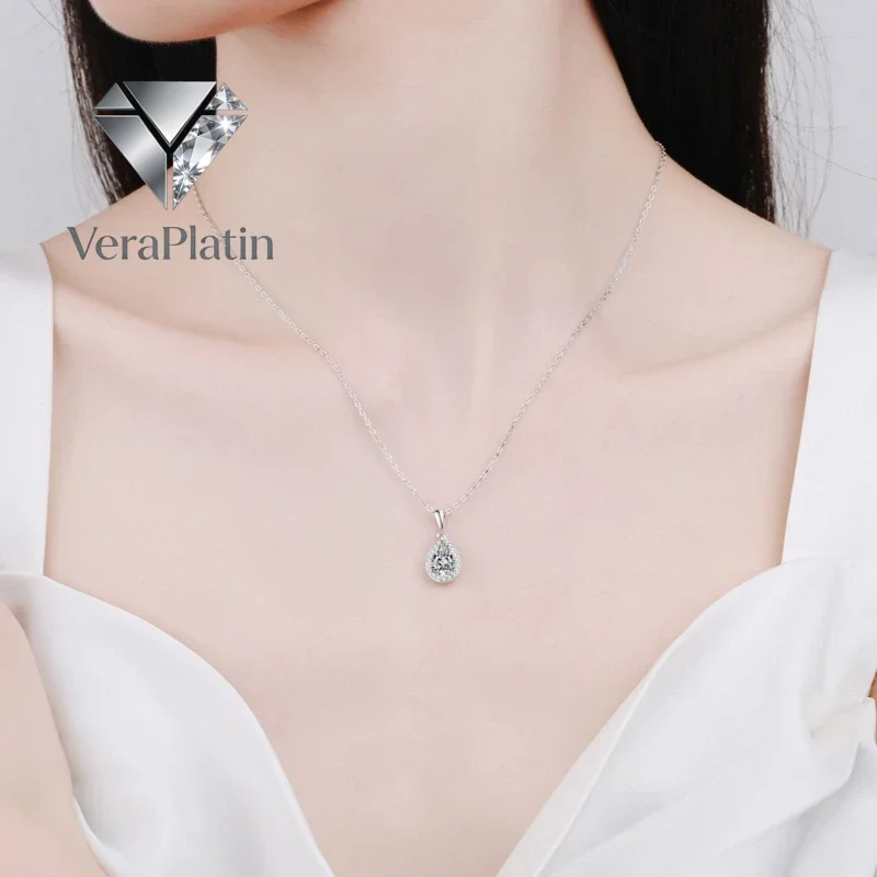 

ВераПлатин Женские свадебные ожерелья из белого золота 18 карат с муассанитом 1 карат VVS D цвета, платиновый кулон PT950, подарок на день рождения для девушки