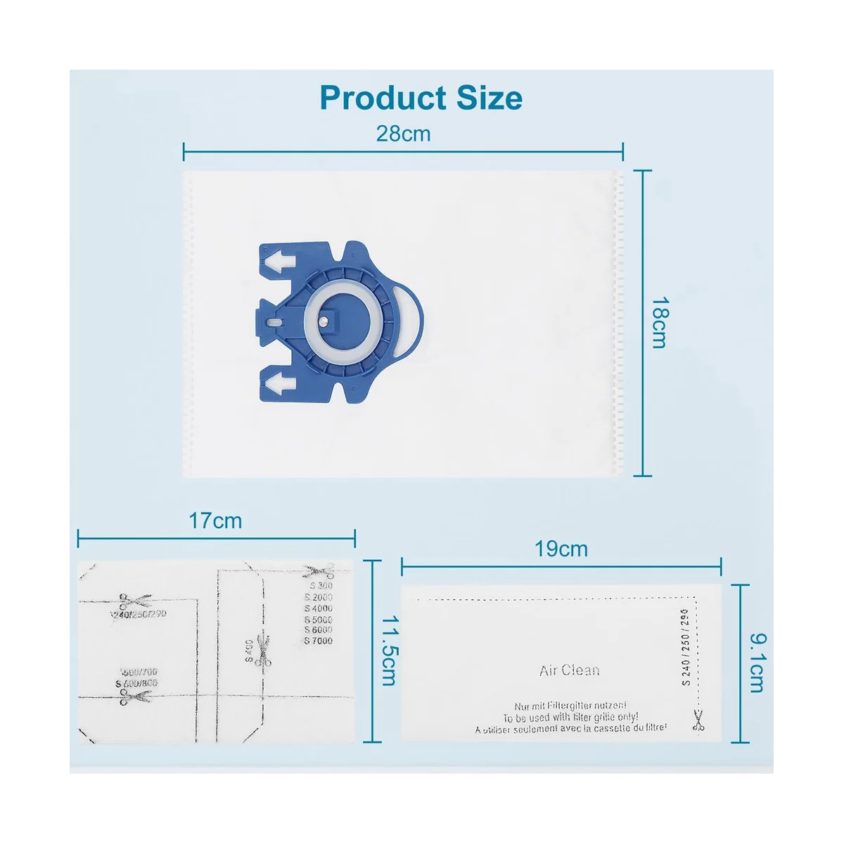 3D Airclean GN Bags for Miele Vacuum Cleaner Classic C1, Complete C1, Complete C2, Complete C3, S227, S240, S270, S400