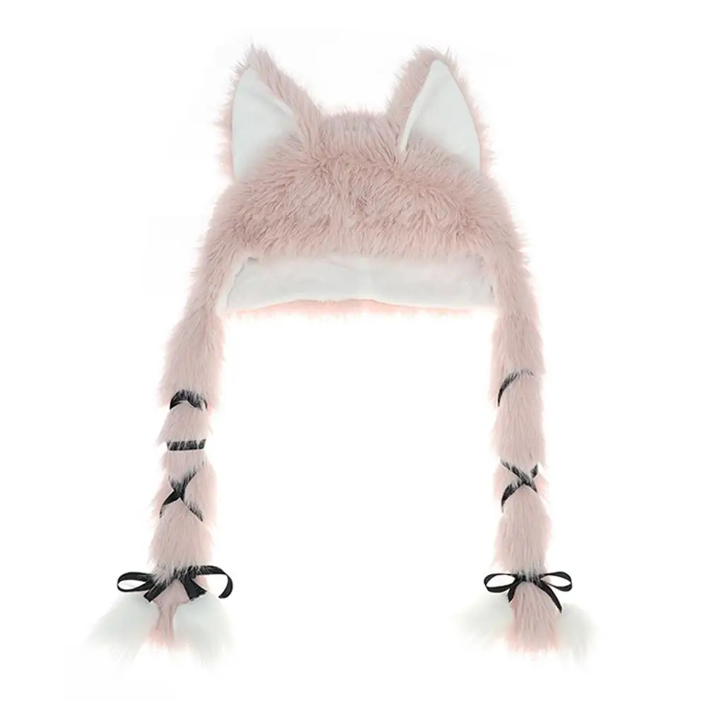 Outdoor Fursuit Fur Cat Ears Headwear Fluffy Winter Plush Warm Hat Christmas Halloween Ear Protection Hat