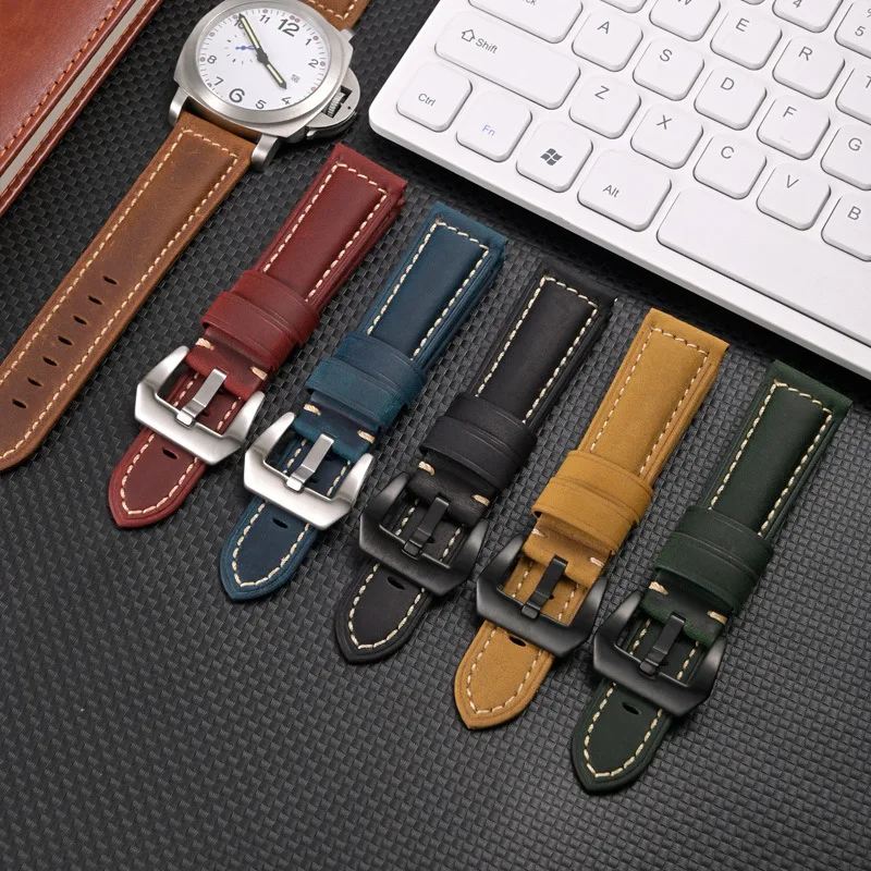 Watchbands Vintage Leather Strap for Omega for Rolex for Panerai 24mm 26mm Leather Cowhide Universal Watch Bracelet 20mm 22mm