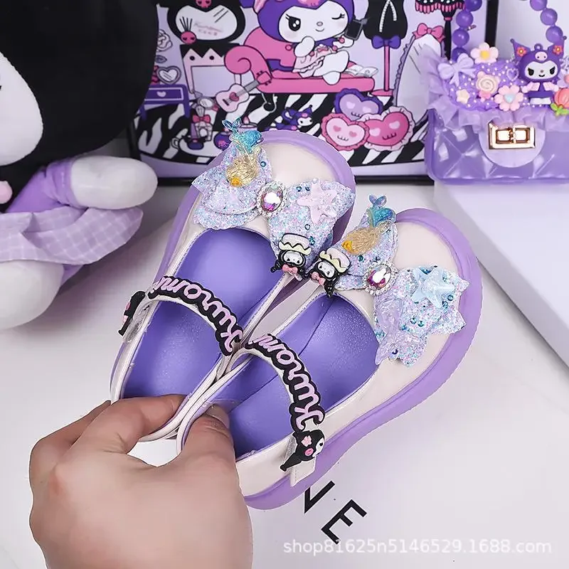 

Черные кожаные туфли с бантом для девочек Hello Kitty Kuromi, весенне-осенние новые туфли Kawaii с героями мультфильмов, туфли принцессы Sanrio