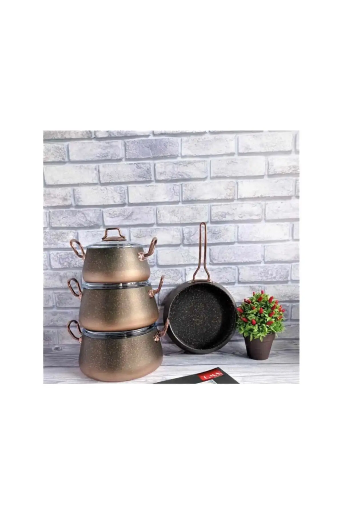 DOLBOVI 7 Prç granite Keops Cookware Set copper Cookware Set