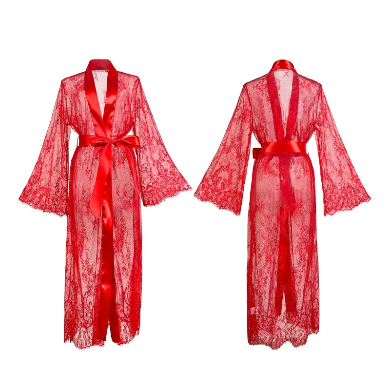 

Cross-border Foreign Trade Sexy Lace Nightgown Perspective Temptation Pajamas Women's Outer Loungewear Leisure, Breathable Cool