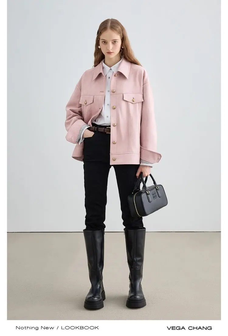 

2025 New Women's Short Jacket Suede Crop Top American Retro Loose Fit Fall Casual Vintage Style Youth Fashion