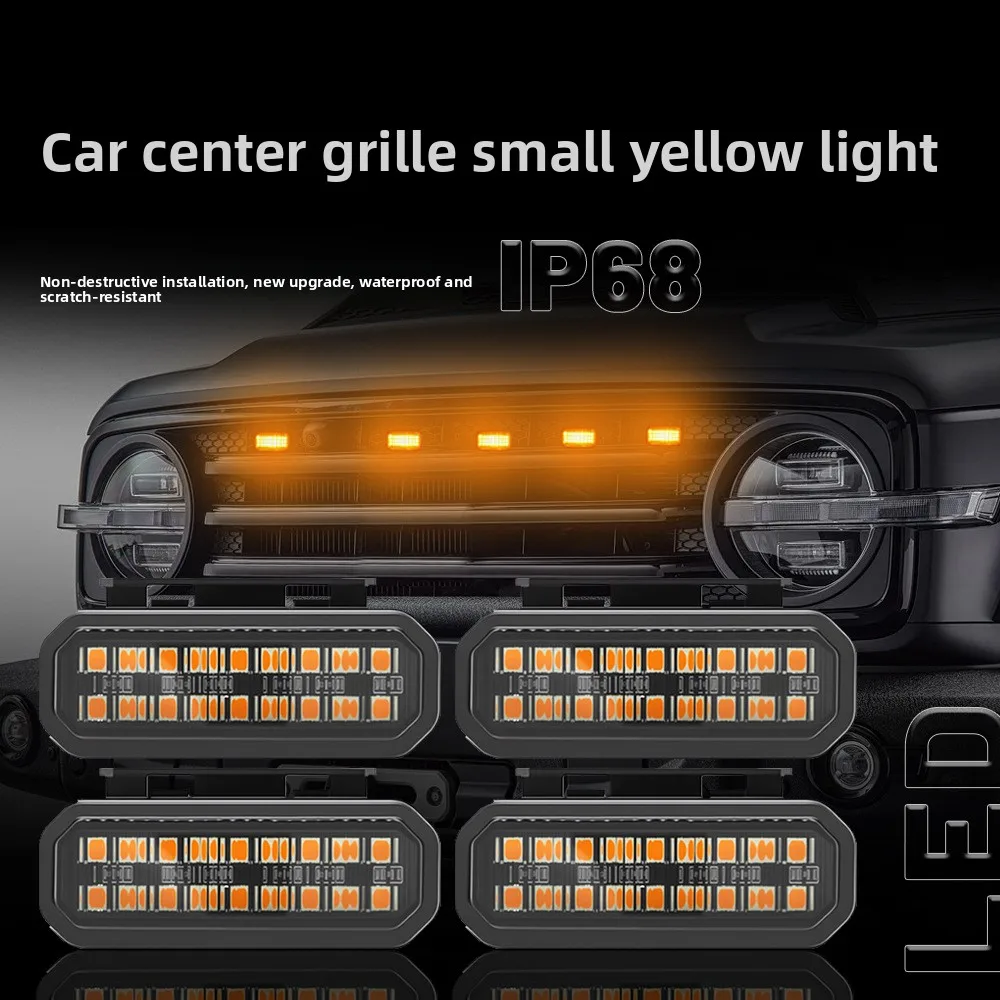 Universal 12V LED Grille Light Bar Kit for Car Front Bumper Off-Road Decoration, 18-SMD Yellow Amber Driving Lamp, Clip-On