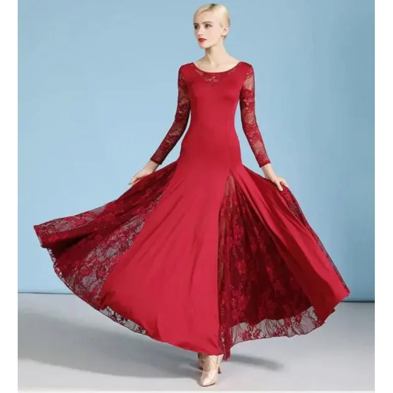 1 pcs/lot sexy lace ballroom dance dress for women long sleeves Waltz tango dance dresses standard ballroom dress