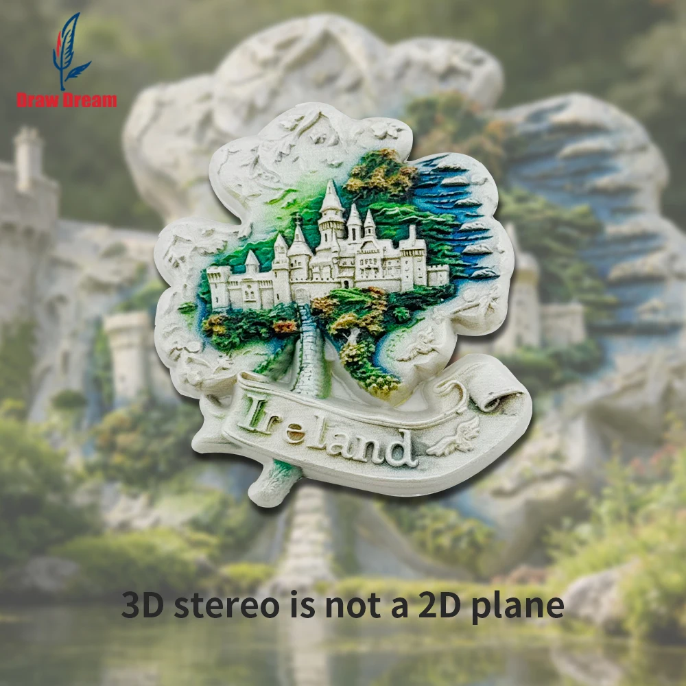 1Pc Irish Castle Creative Four-Leaf Clover 3D Refrigerator Magnet World Travel Souvenir Collection Suitable for Home Office Decoration, Personalized Exclusive Travel Souvenir Magnetic Refrigerator Magnet Home Decoration, Kitchen, Room, Office, Cabinet Crafts Gift, Holiday Souvenir, Exquisite Small Gift