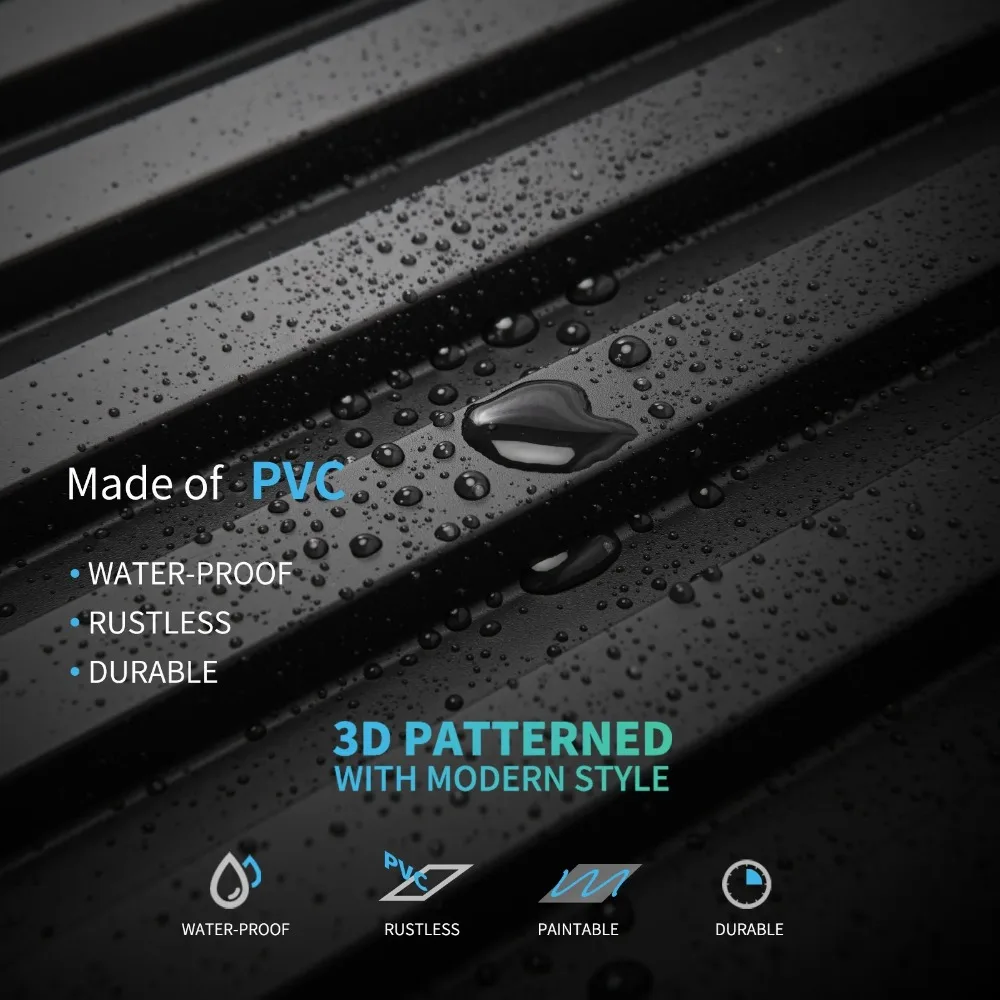 Panel Dinding Slat 3D PVC Hitam 19,7"x 19,7", Paket 12 Buah