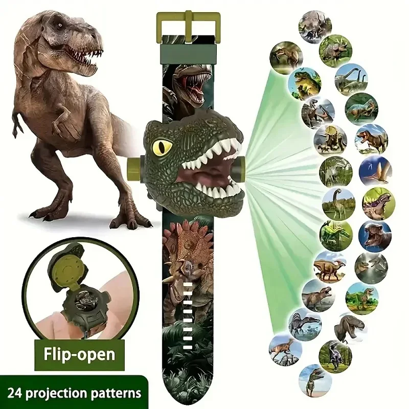 Children's Dinosaur Projection Watch Toy for Kids Boys Fun Luminous Toy Watches Digital Screen 3D Cartoon Patterns Birthday Gift