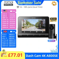 70mai A800SE 4K Car DVR Support Rear or Interior Cam 24H Parking Mode GPS ADAS Upgraded Version of 70mai A800S