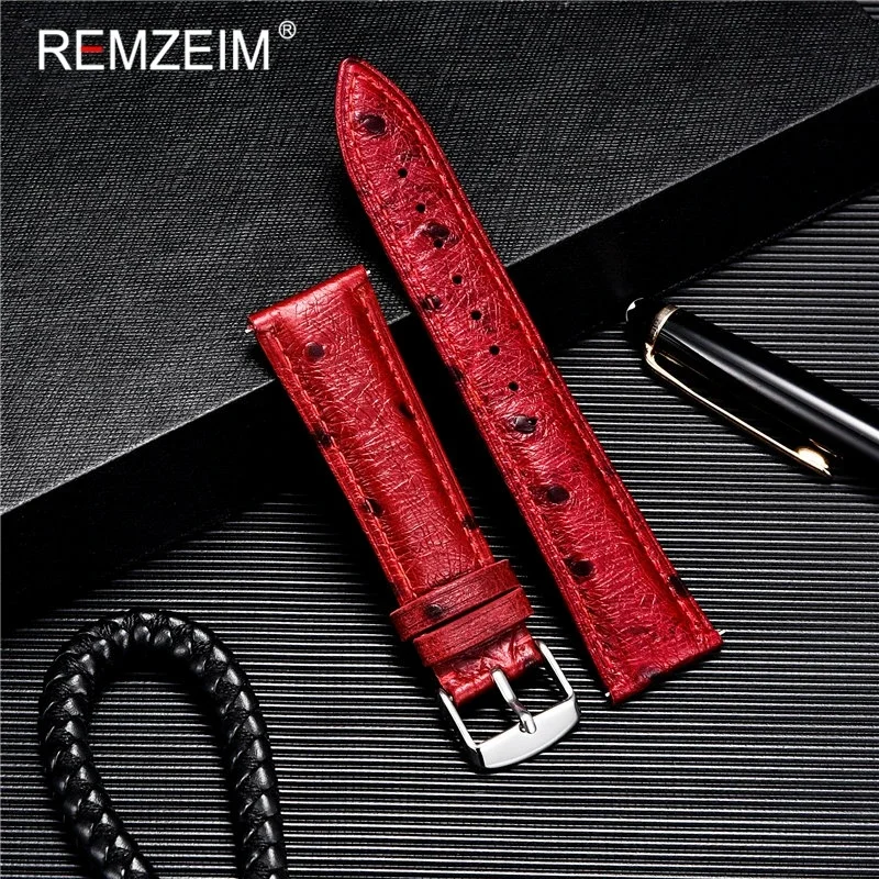 Colorful Ostrich Pattern Watch Strap 18mm 20mm 22mm First Layer Cowhide Leather Watchbands Quick Release Wrist Band