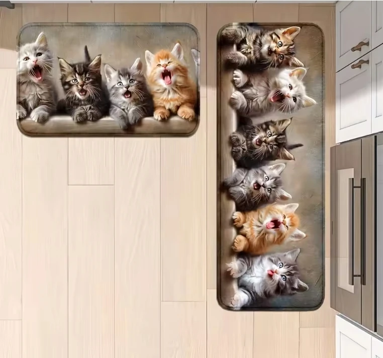 VIKAMA 1/2pcs Cat Kitchen Rug Corridor Entrance Runner Soft Comfortable Laundry Room Bedroom Floor Mat Home Decor