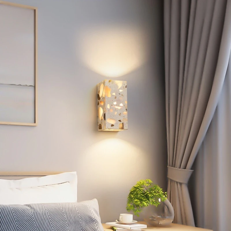 Retro Homestay Bedside Translucent Marble Terrazzo Wall Lamp Balcony Courtyard Villa Outdoor Lighting