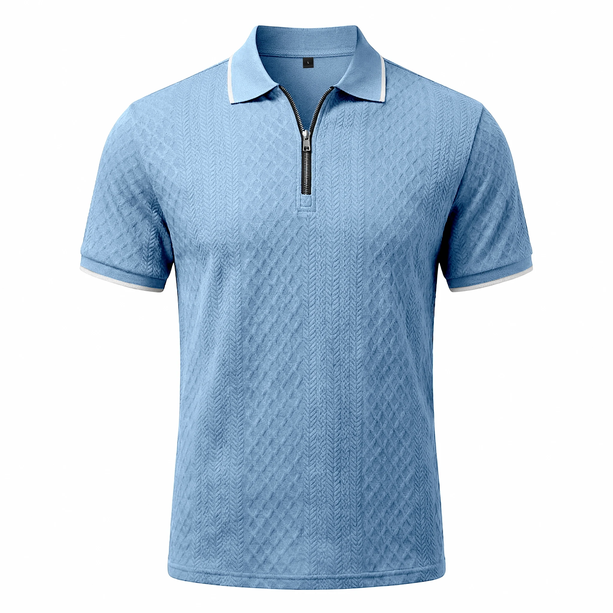 Sommer Herren Casual Business Kurzarm 9-Farben Jacquard 1/4 Reißverschluss Poloshirt | Strukturiertes Polo-Top mit Reißverschluss und kurzen Ärmeln – Detail 16