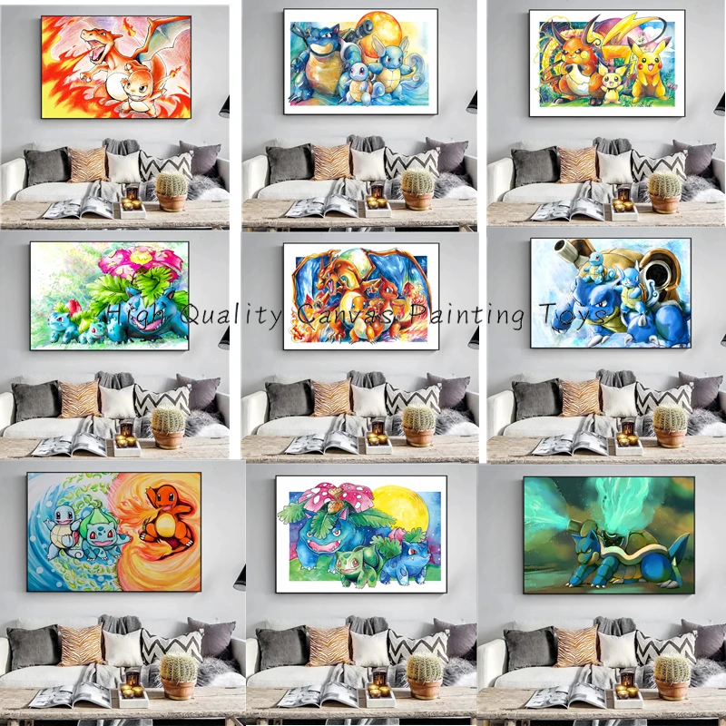 Pokemon Abstract Anime Watercolor Canvas Painting Charizard Squirtle Ink Wall Art Decor Poster Printing Modern Picture Room