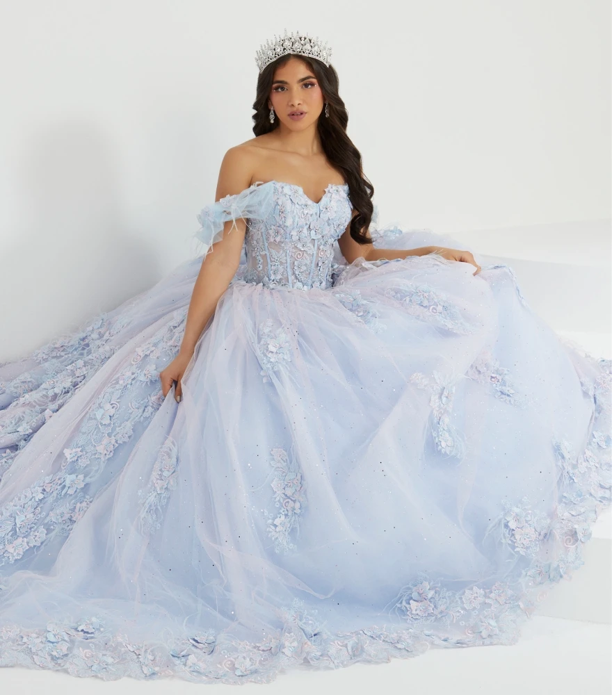 Lorencia-فستان بناتي بأكتاف مكشوفة ، مزين بزهور ثلاثية الأبعاد ، فساتين تنكرية Quinceanera ، مطرز بالخرز ، حلو 15 ، YQD163