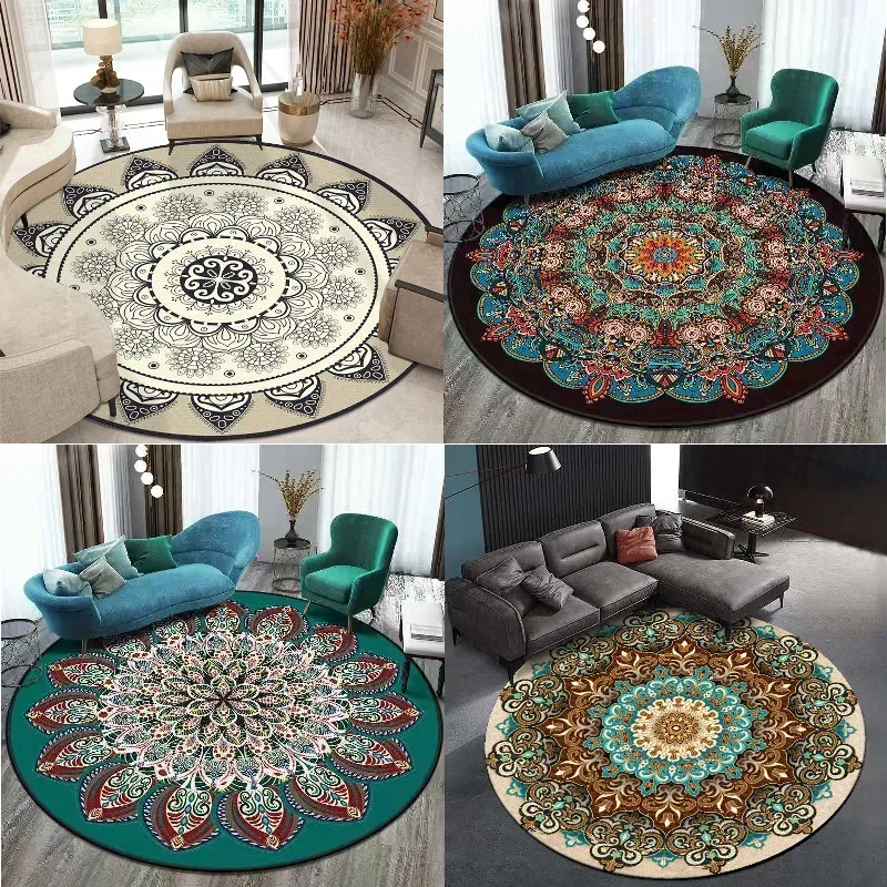 

JY01Bohemia Mandala Round Carpet Living Room Geometric Ethnic Flowers Bedroom Anti-slip Vintage Floor Mat Home Decoration）9%g@1