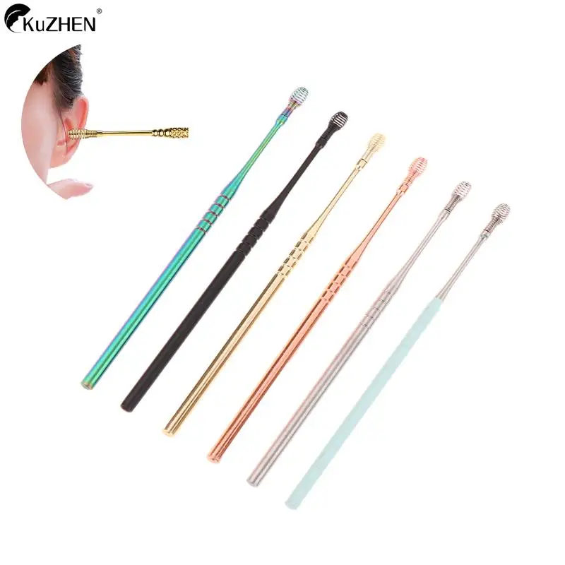 1Pcs Stainless Steel Ear Wax Pickers Spring Earpick Wax Remover Curette Ear Pick Cleaner Ear Cleaner Spoon Care Ear Clean Tool