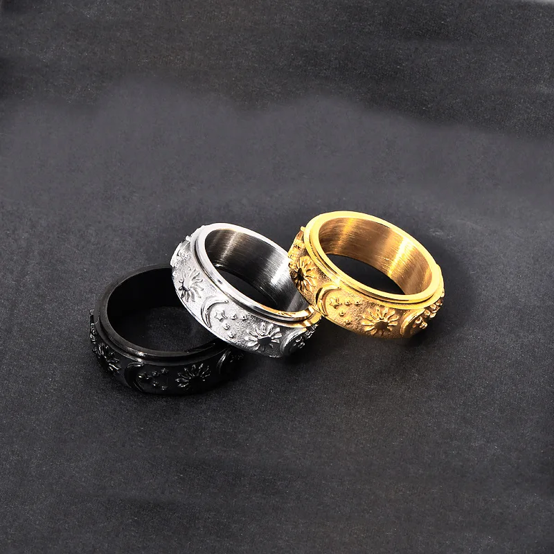 

Amazon Boho Star Moon Sun Stainless Steel Ring Ring Titanium Steel Men and Women Proposal Handicap Jewelry