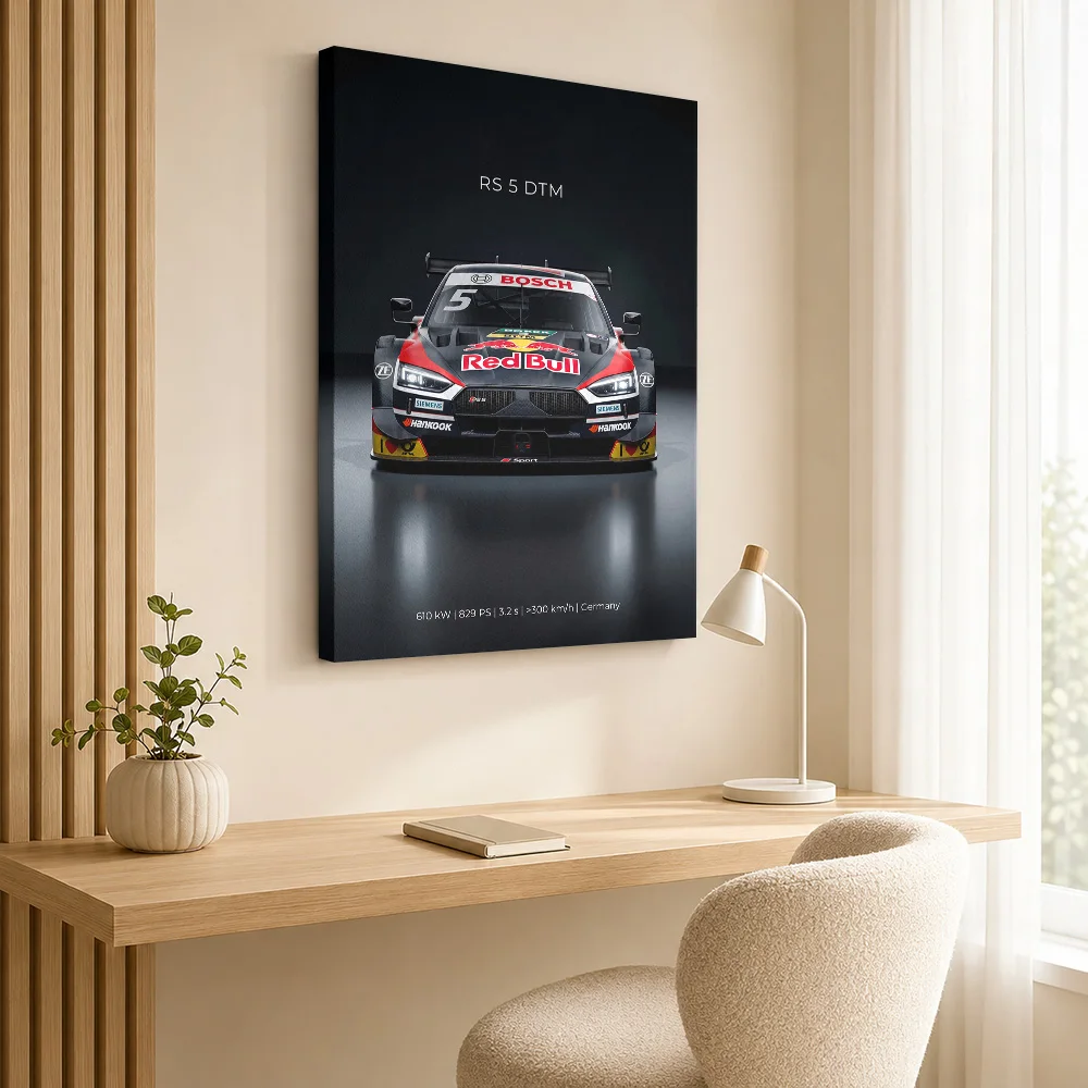 German RS 5 DTM Race Car Framed Canvas Poster Customized Photo Dramatic Lighting On Dark Background Wall Art For Gaming Room