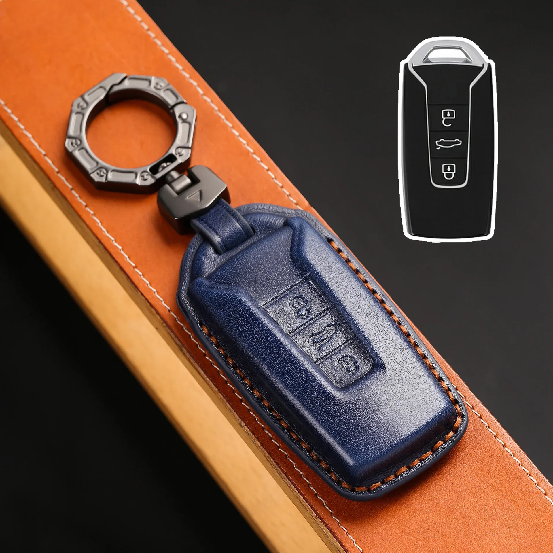 

For Vw Volkswagen Touareg 2017 2018 2019 2020 2021 3 Bottons Leather Car Key Case Cover Shell Key Fob Keychain Accessories
