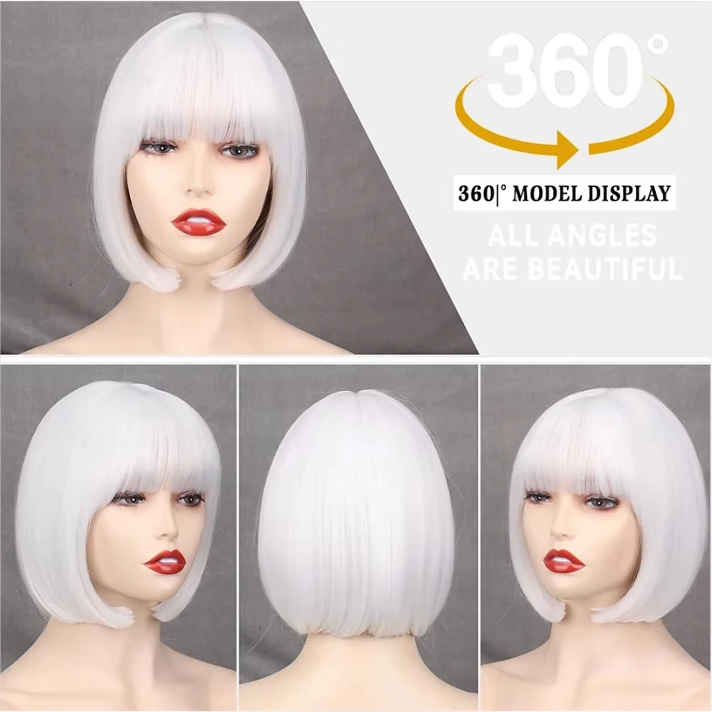 White bob hairstyle synthetic wig for Halloween cosplay wig for role-playing costume party high-temperature hairnet