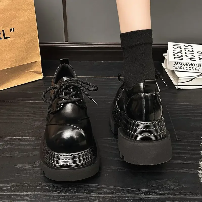 Zapatos de tacón con plataforma marrón y punta redonda para mujer, mocasines con marca genuina, calzado Beau Today de alta calidad en oferta, zapatos antideslizantes Y2k para mujer