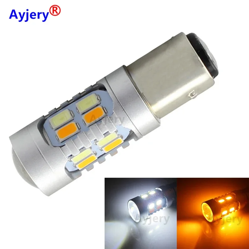 AYJERY 10Pcs Dual Color 1157 BAY15D P21/5W T25 3157 P27/7W T20 7443 W21/5W LED Lamp 5630 20-Smd White+Amber Car Signal Lights